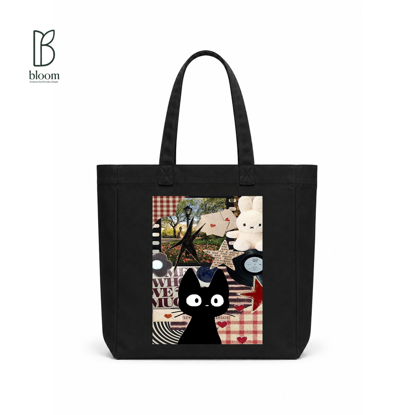 Retro Diary canvas tote bag - Square Black | Bloom Bags BD