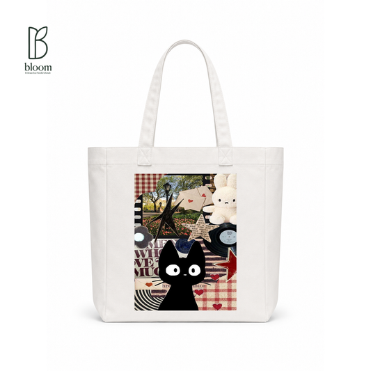 Retro Diary canvas tote bag - Square White | Bloom Bags BD