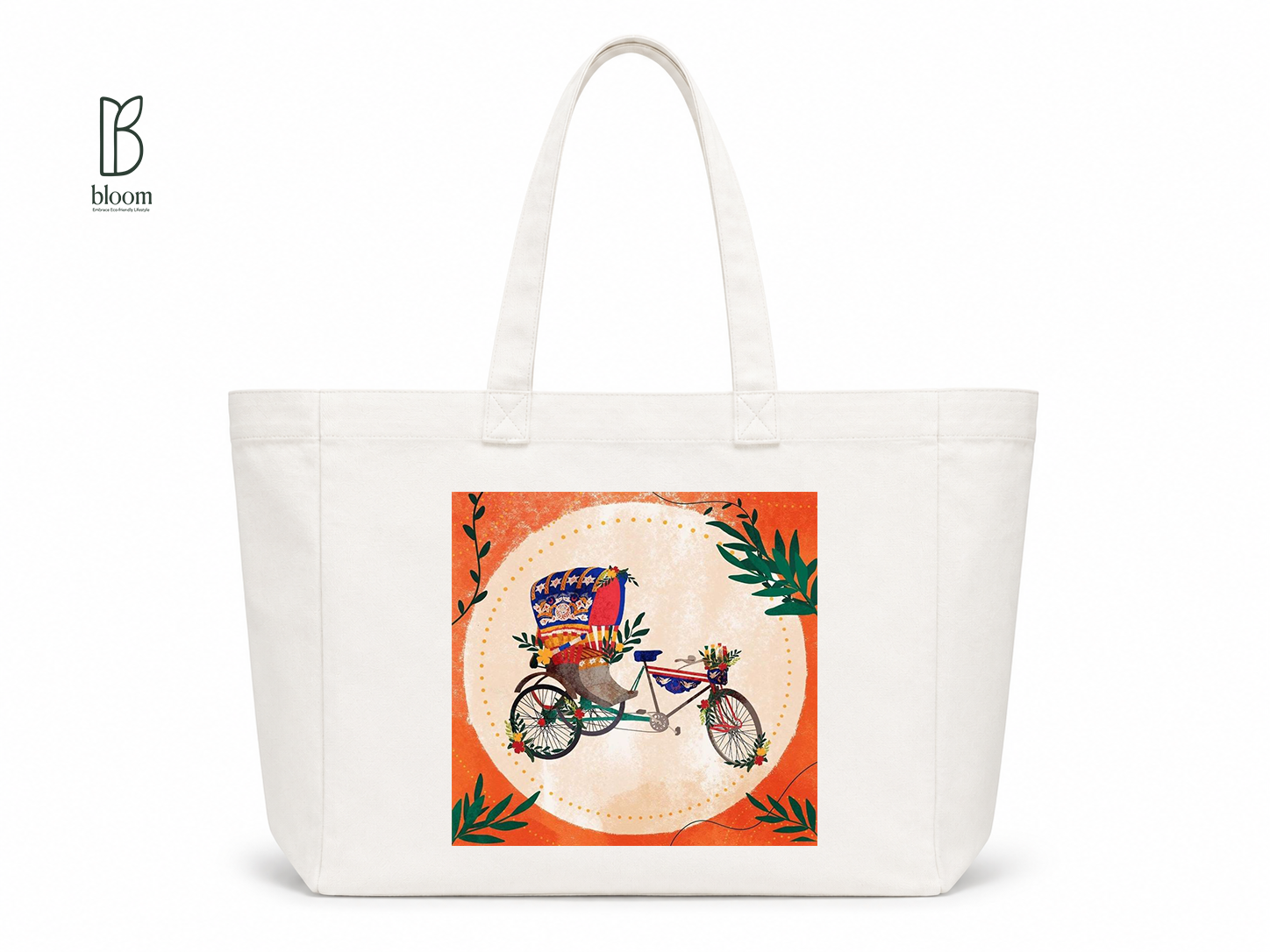 Rickshaw Dreams canvas tote bag - Extended White | Bloom Bags BD