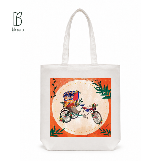 Rickshaw Dreams canvas tote bag - Regular White | Bloom Bags BD