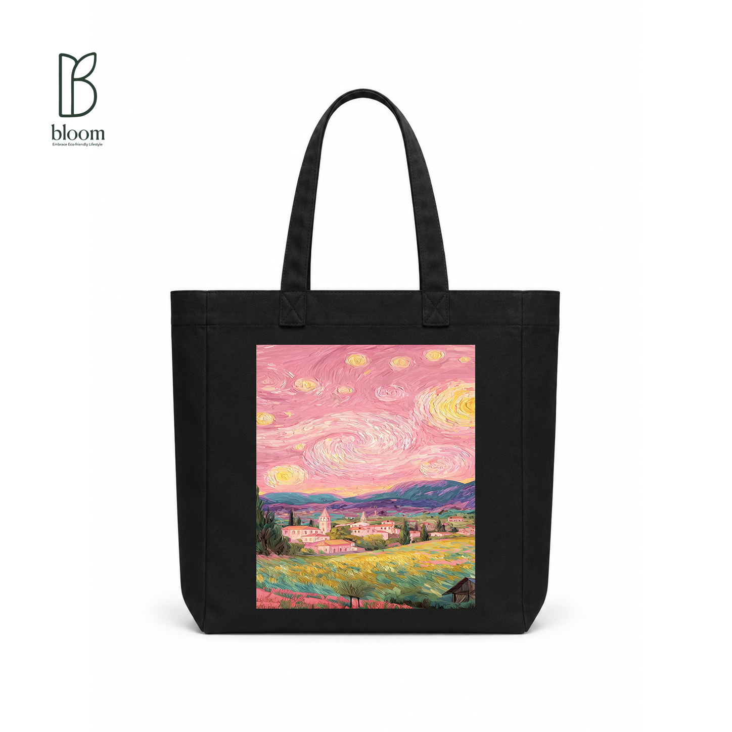 Rose Nights canvas tote bag - Square Black | Bloom Bags BD
