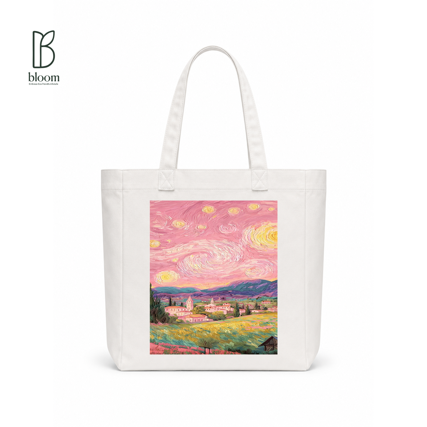 Rose Nights canvas tote bag - Square White | Bloom Bags BD