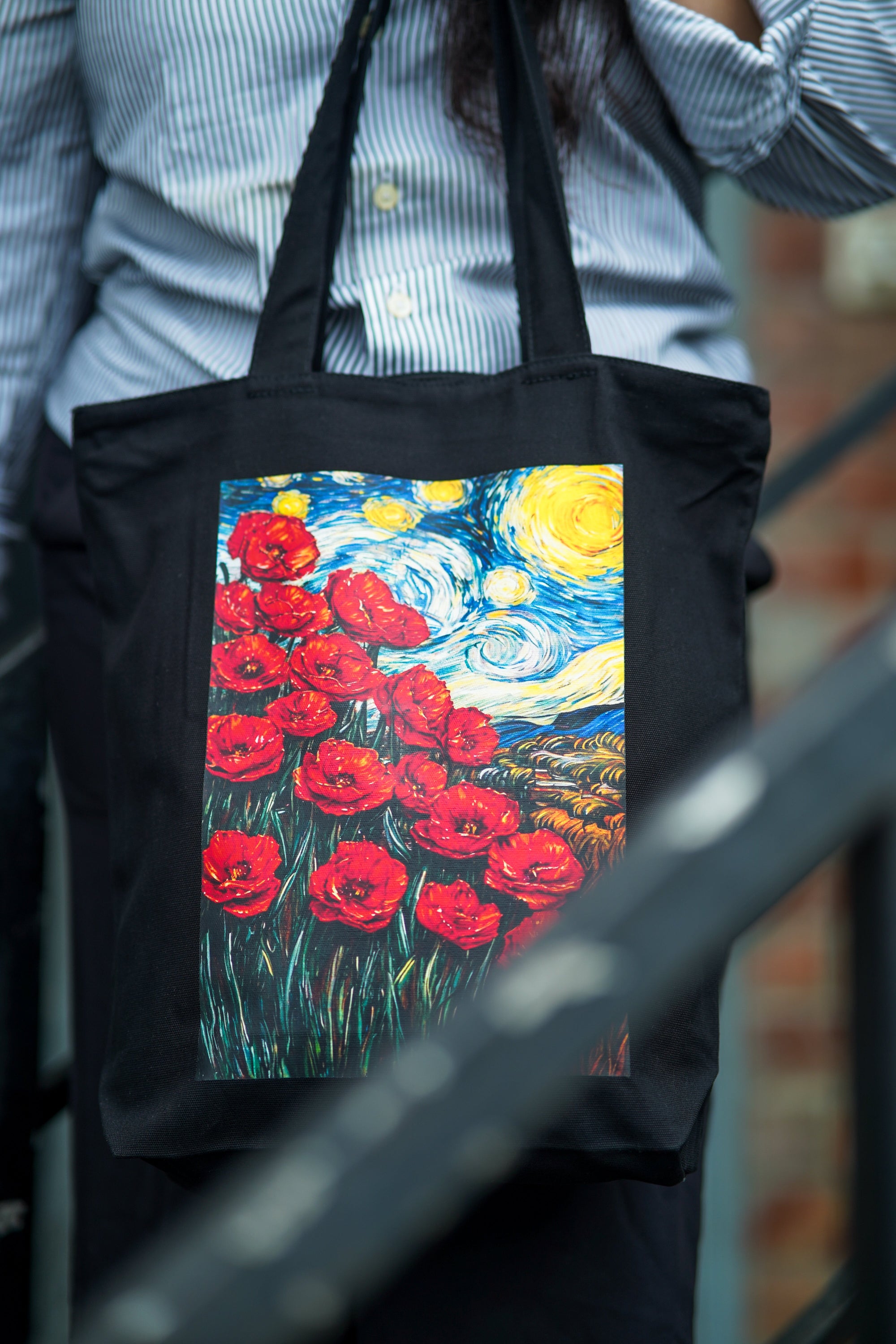Starlit Poppies canvas tote bag - lifestyle photo | Bloom Bags BD