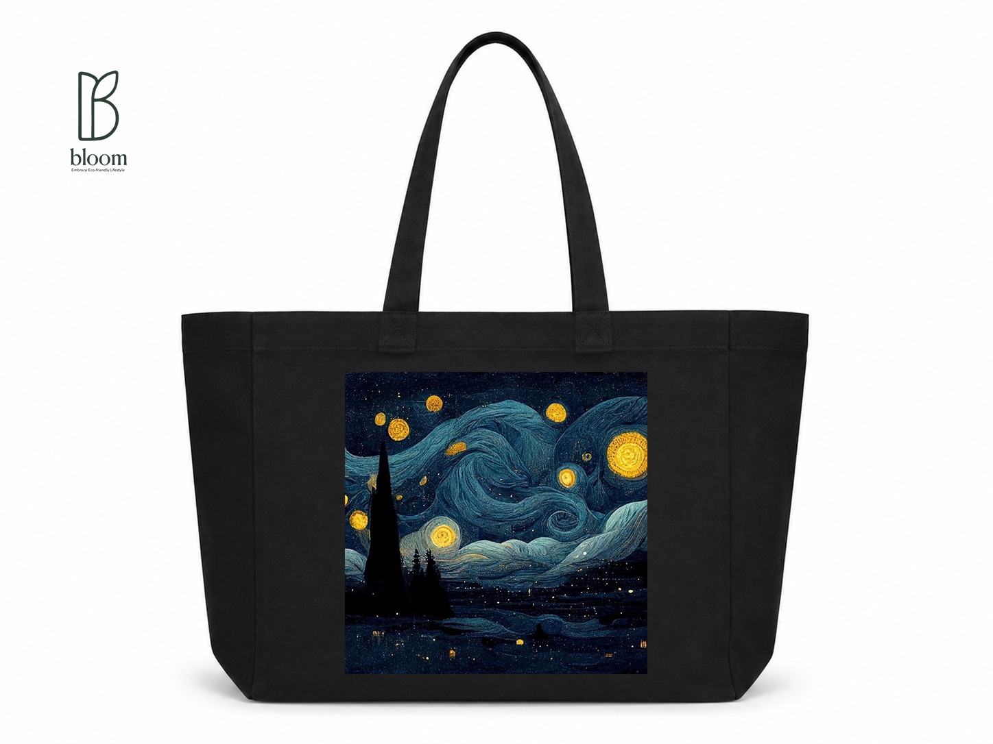 Starry Night canvas tote bag - Extended Black | Bloom Bags BD