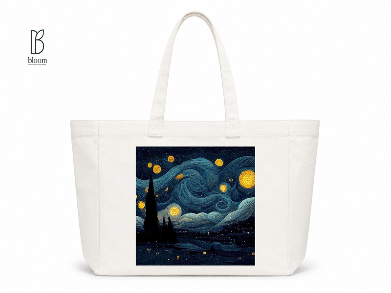 Starry Night canvas tote bag - Extended White | Bloom Bags BD