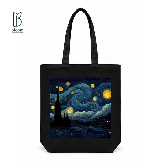 Starry Night canvas tote bag - Regular Black | Bloom Bags BD