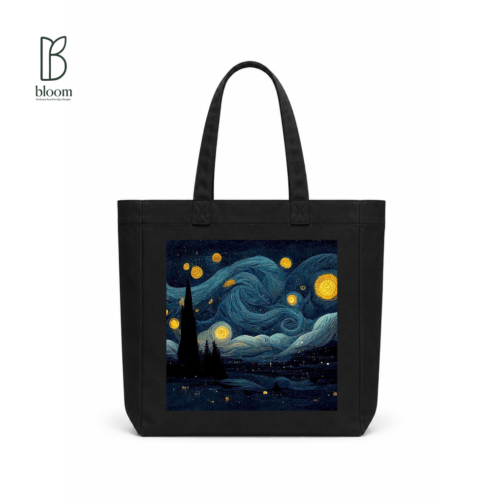Starry Night canvas tote bag - Square Black | Bloom Bags BD