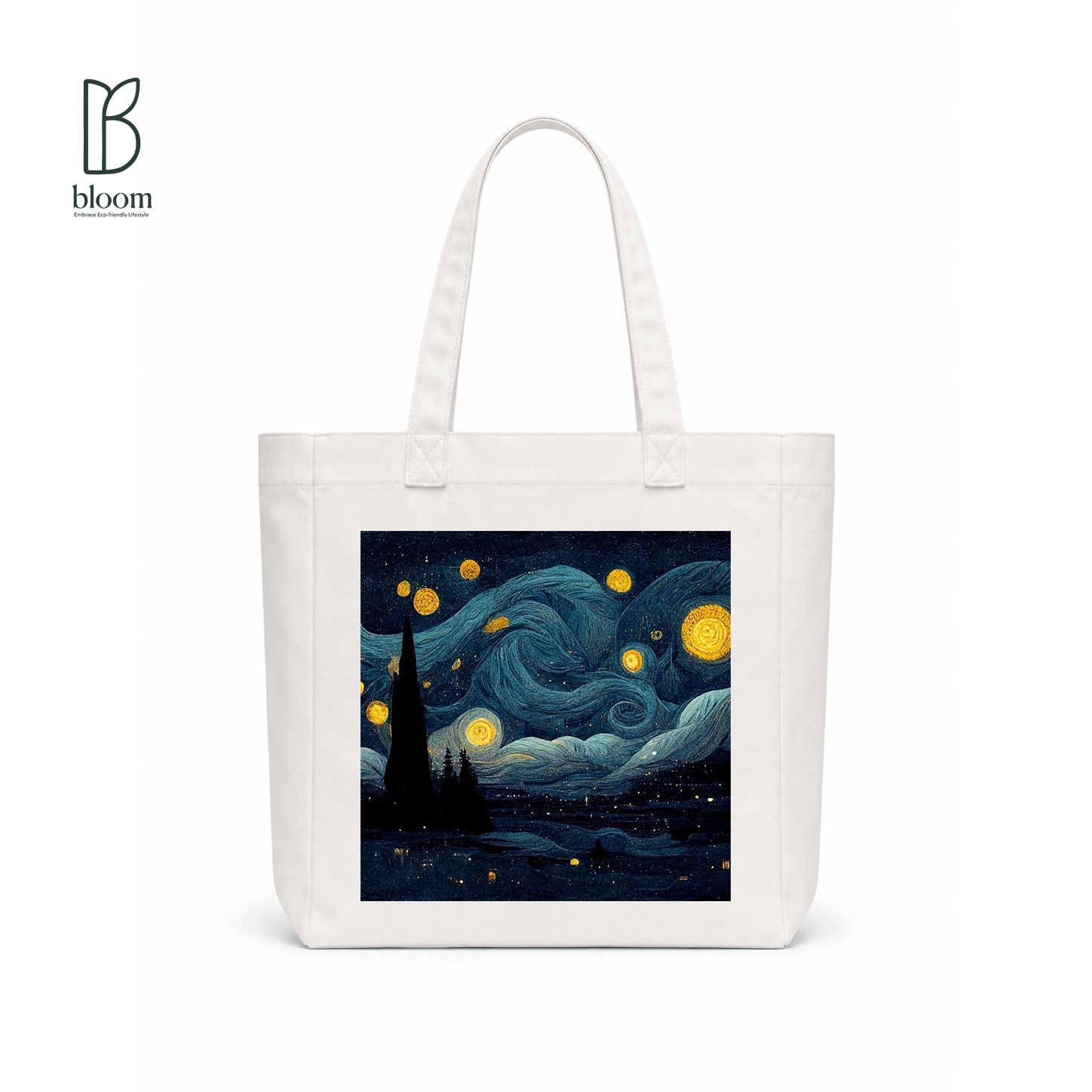 Starry Night canvas tote bag - Square White | Bloom Bags BD