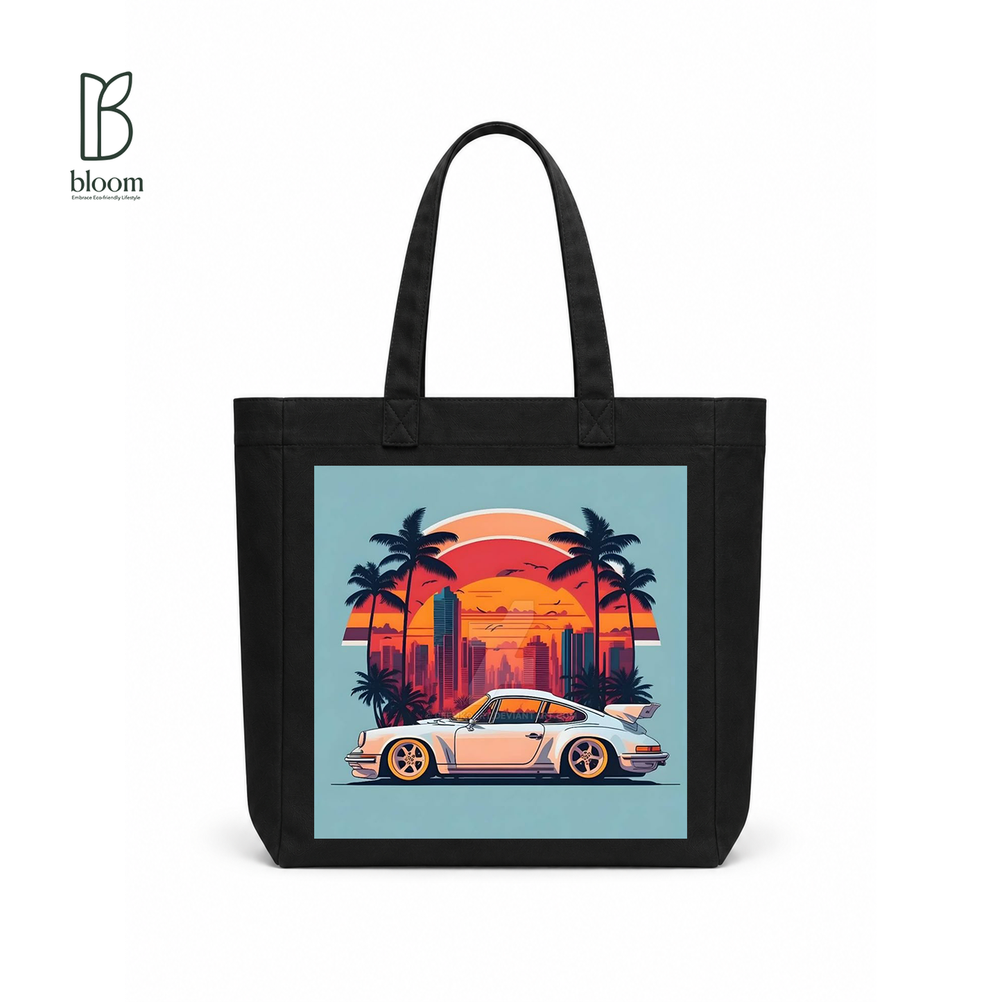 Sunset Cruise canvas tote bag - Square Black | Bloom Bags BD