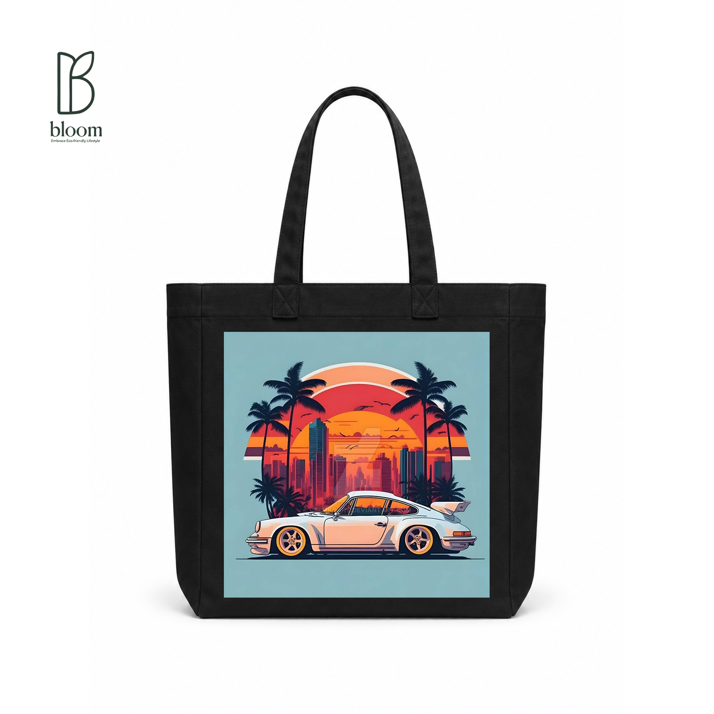 Sunset Cruise canvas tote bag - Square Black | Bloom Bags BD