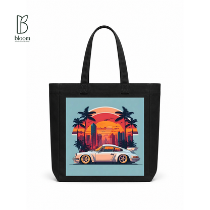 Sunset Cruise canvas tote bag - Square Black | Bloom Bags BD