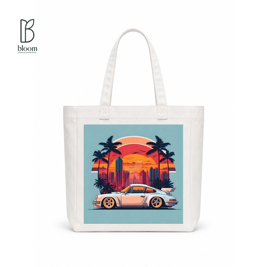 Sunset Cruise canvas tote bag - Square White | Bloom Bags BD