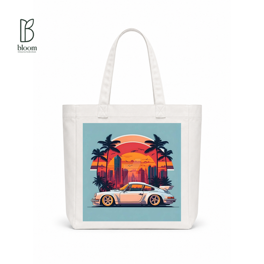 Sunset Cruise canvas tote bag - Square White | Bloom Bags BD
