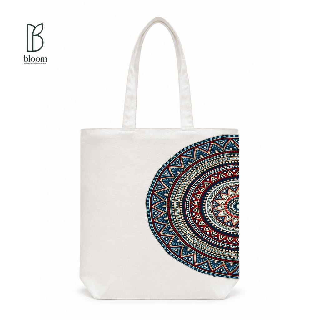 Terracotta Mandala canvas tote bag - Regular White | Bloom Bags BD