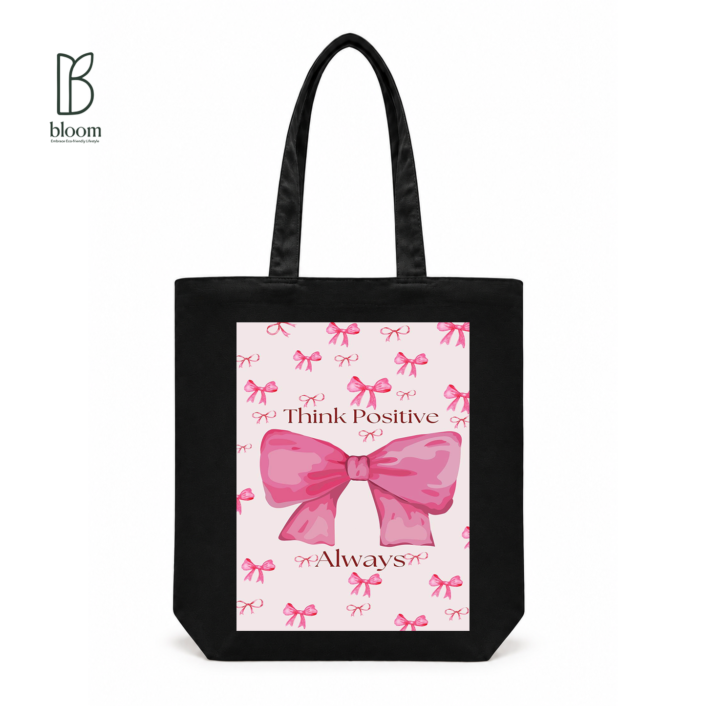 Think Positive canvas tote bag - Regular Black | Bloom Bags BD