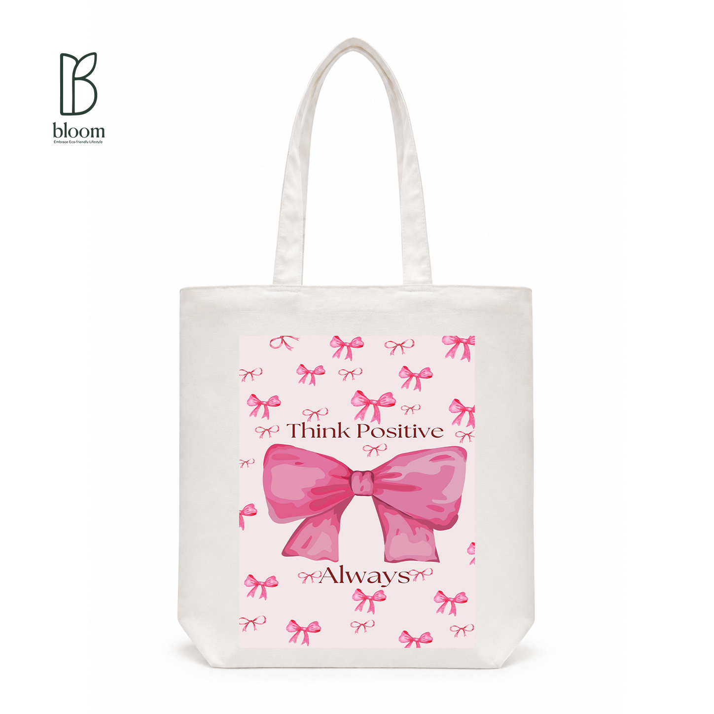 Think Positive canvas tote bag - Regular White | Bloom Bags BD