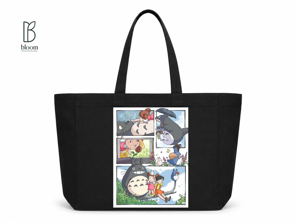 Totoro Storybook canvas tote bag - Extended Black | Bloom Bags BD