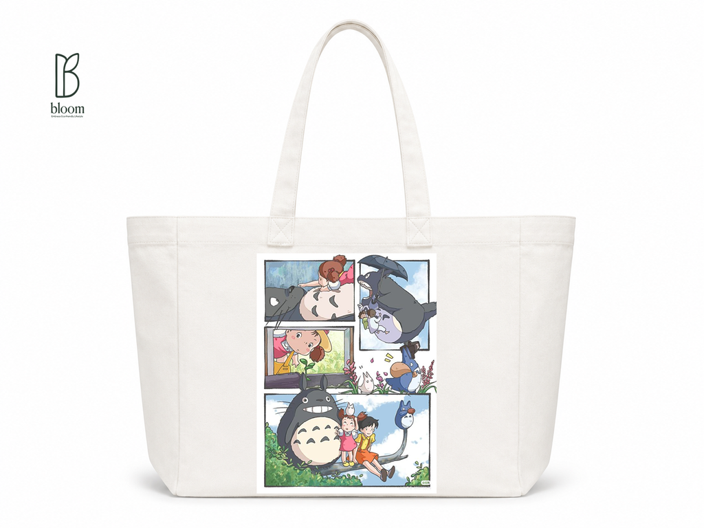 Totoro Storybook canvas tote bag - Extended White | Bloom Bags BD