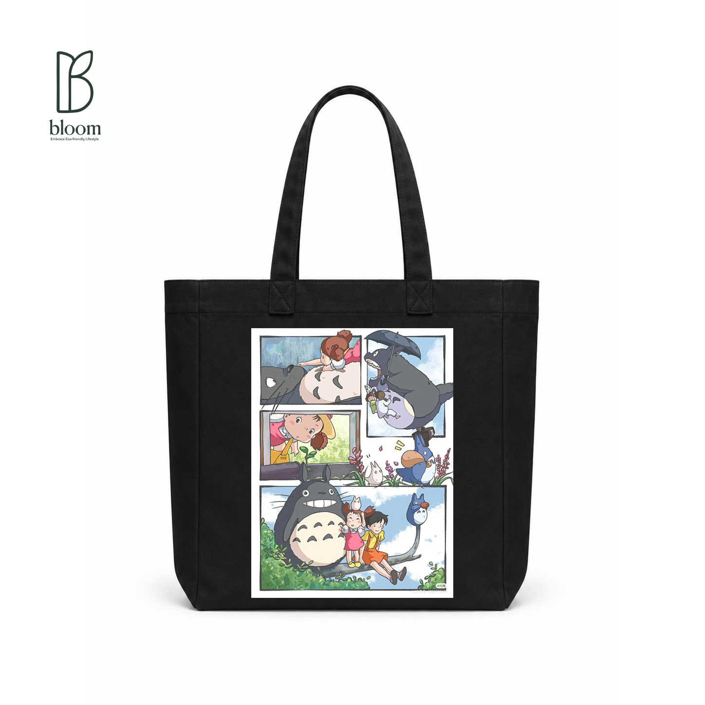 Totoro Storybook canvas tote bag - Square Black | Bloom Bags BD