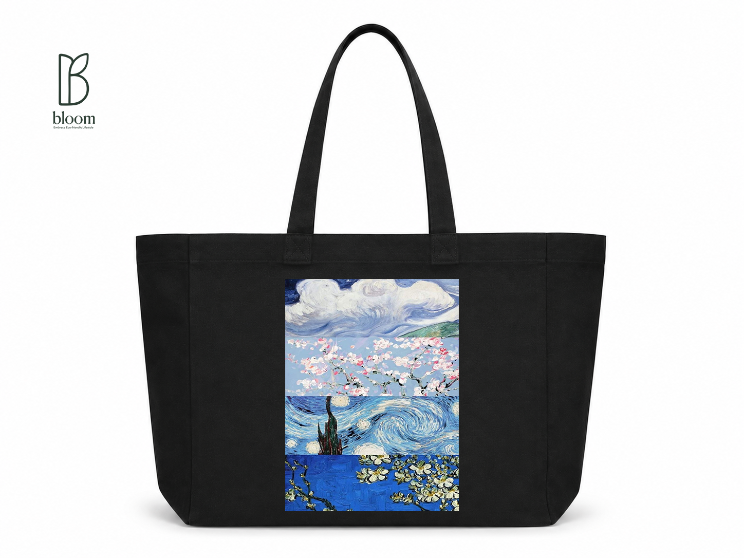 Van Gogh Blossom canvas tote bag - Extended Black | Bloom Bags BD
