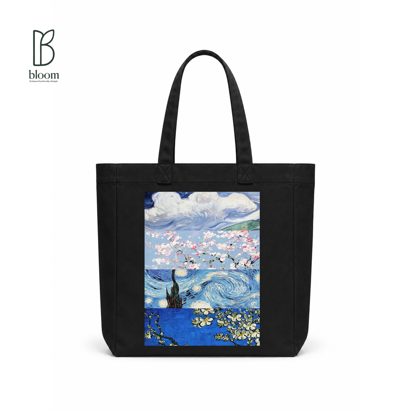 Van Gogh Blossom canvas tote bag - Square Black | Bloom Bags BD