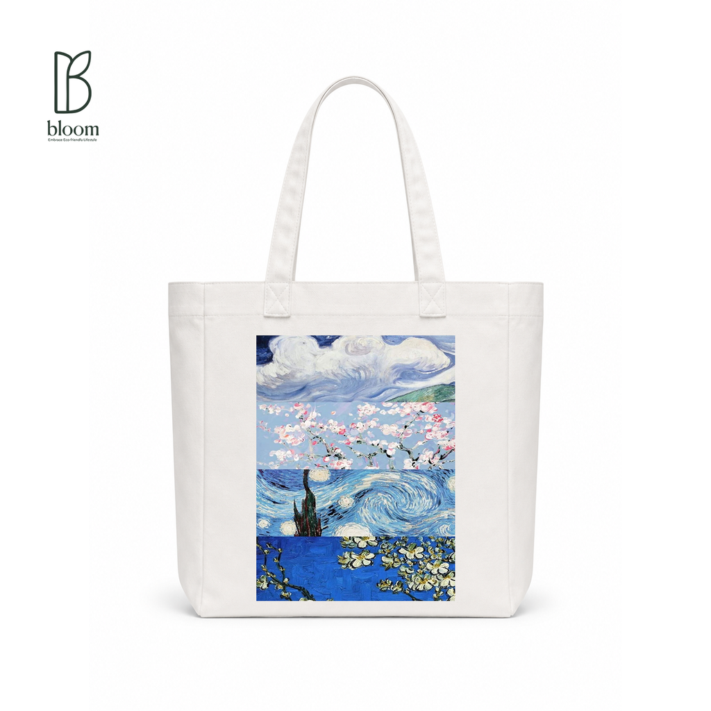 Van Gogh Blossom canvas tote bag - Square White | Bloom Bags BD