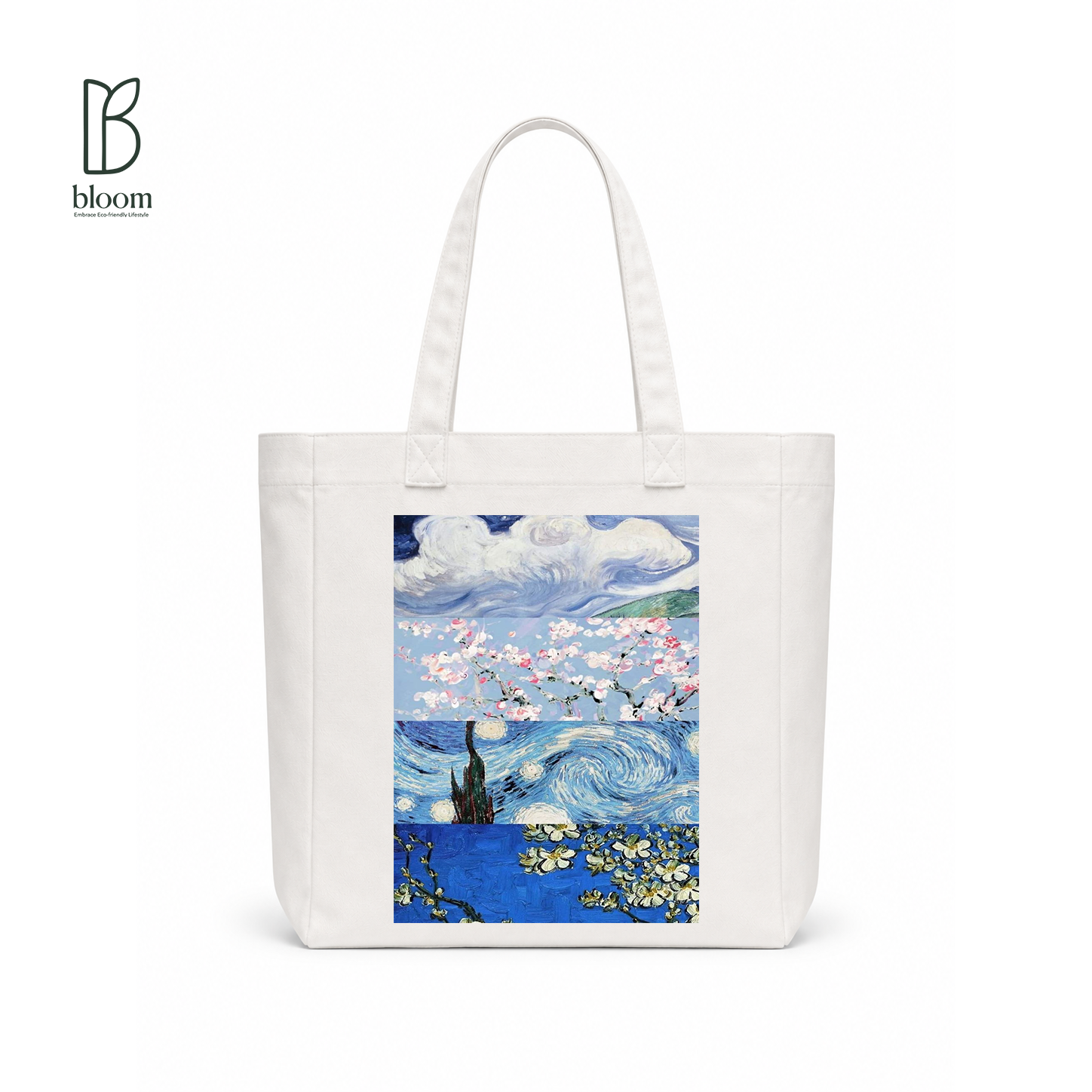 Van Gogh Blossom canvas tote bag - Square White | Bloom Bags BD