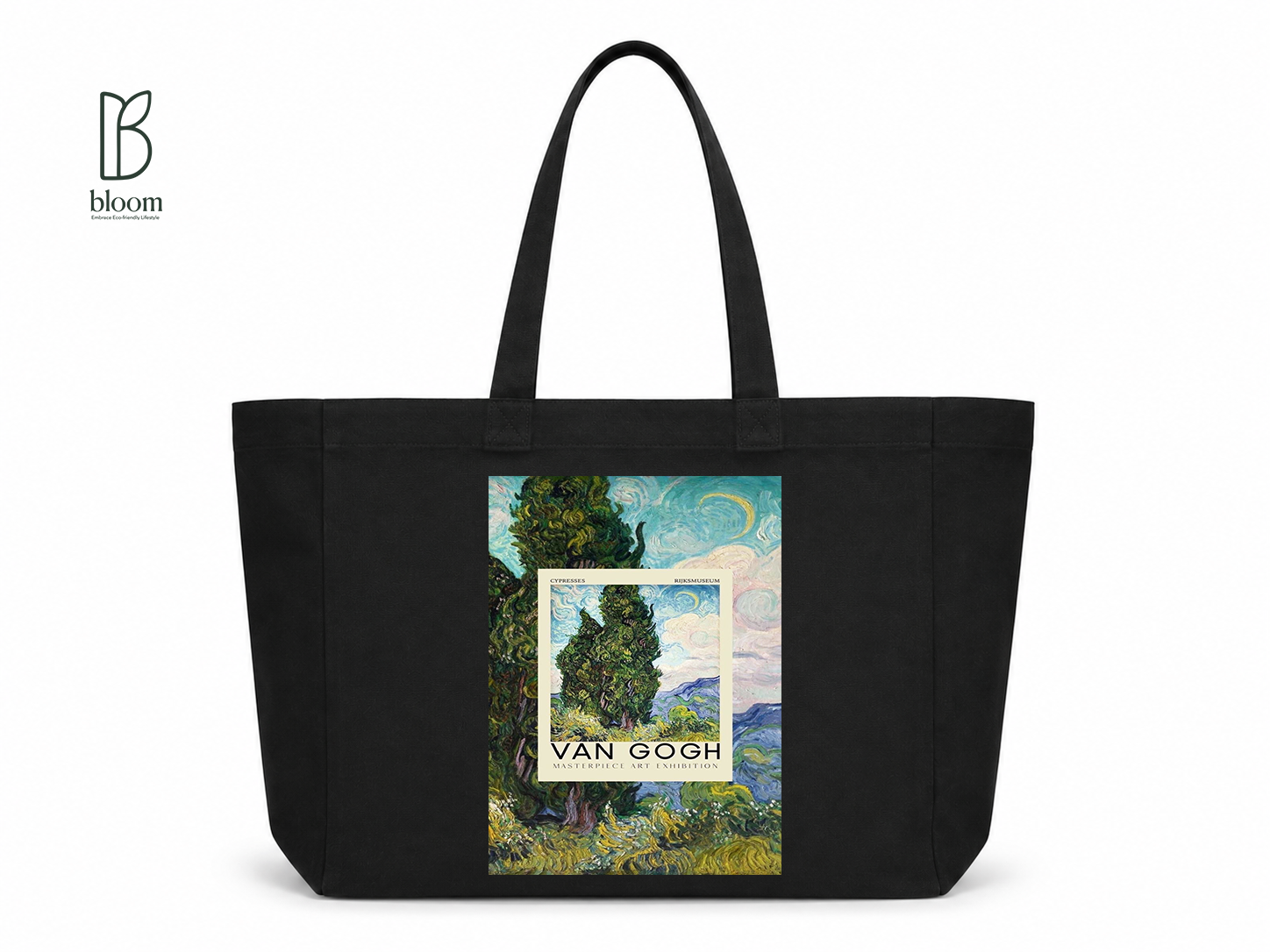 Van Gogh Cypresses canvas tote bag - Extended Black | Bloom Bags BD