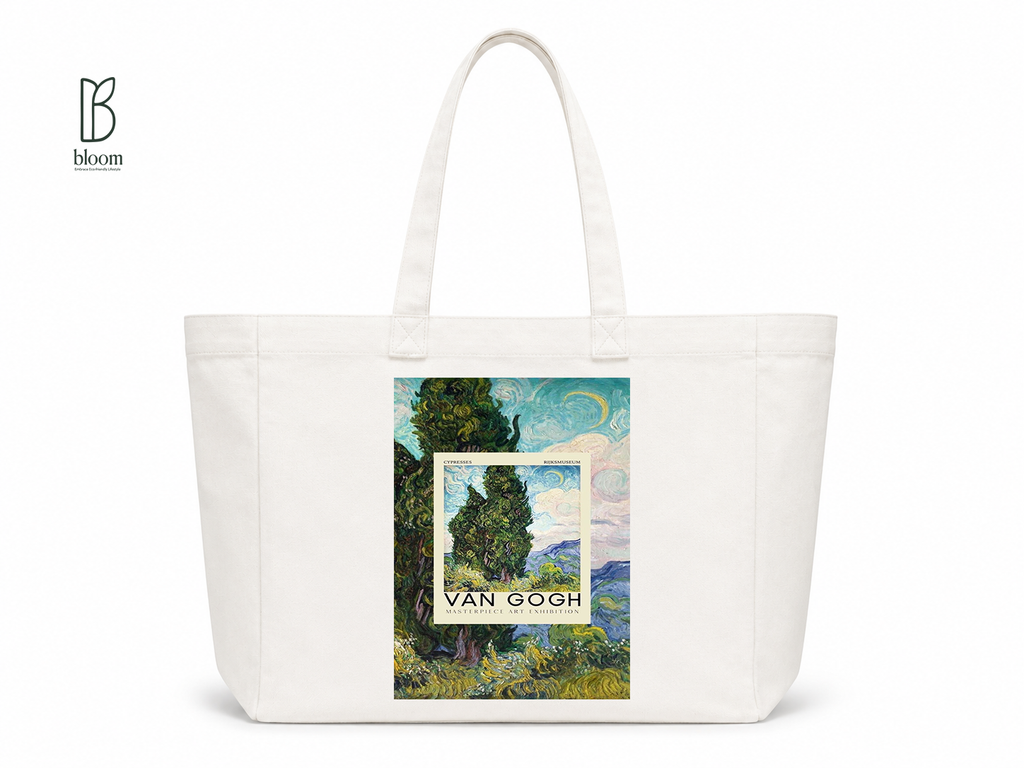 Van Gogh Cypresses canvas tote bag - Extended White | Bloom Bags BD