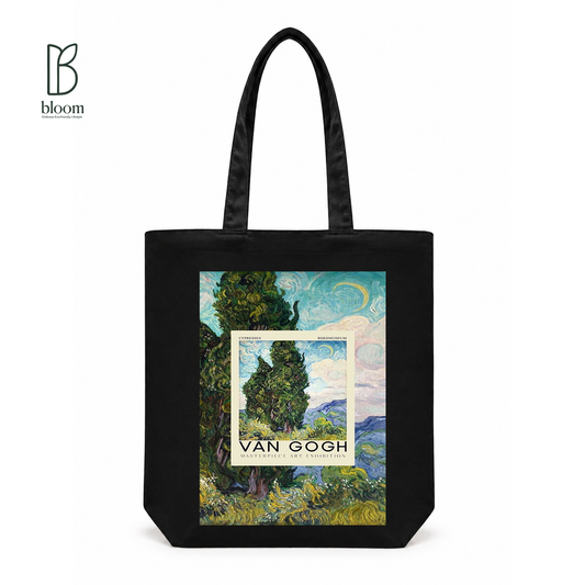 Van Gogh Cypresses canvas tote bag - Regular Black | Bloom Bags BD
