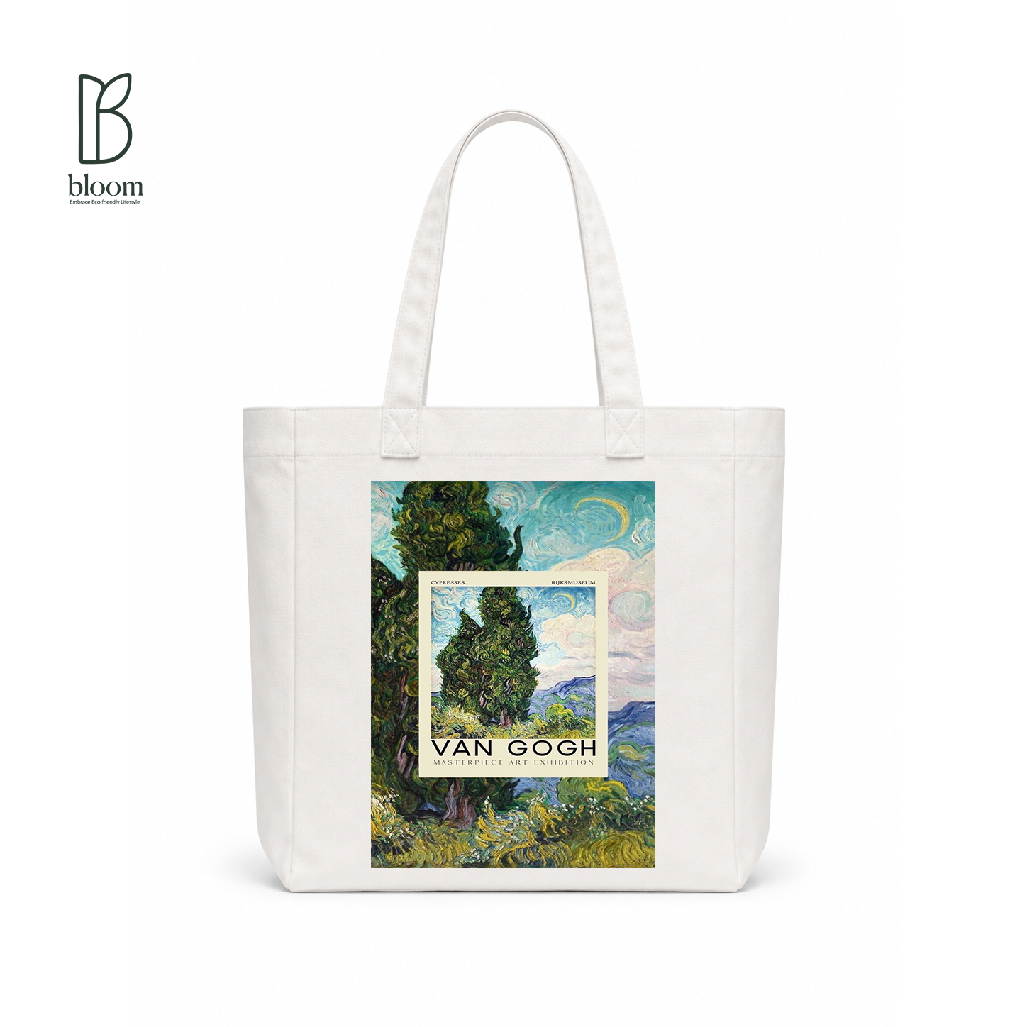 Van Gogh Cypresses canvas tote bag - Square White | Bloom Bags BD