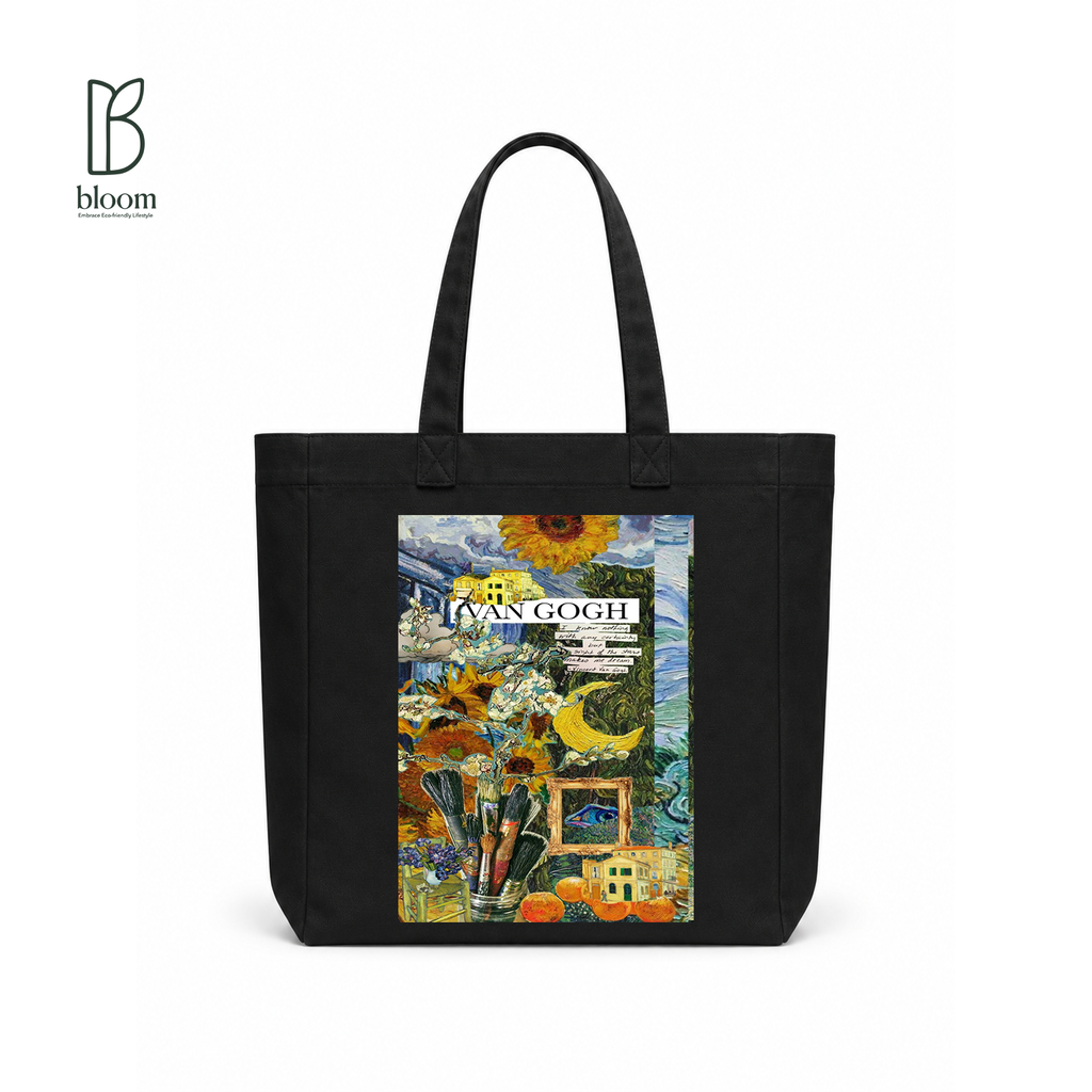 Van Gogh Nightscape canvas tote bag - Square Black | Bloom Bags BD