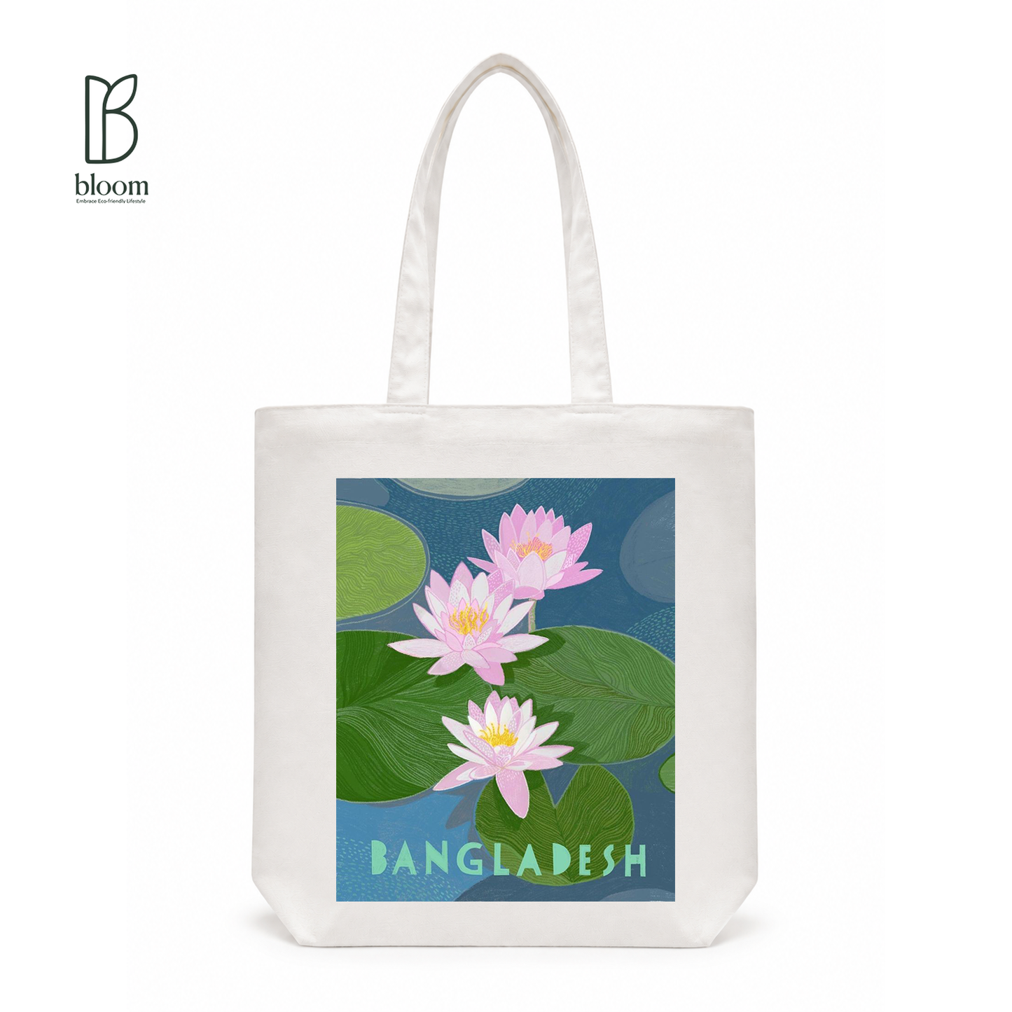 Water Lily Bangladesh canvas tote bag - Regular White | Bloom Bags BD