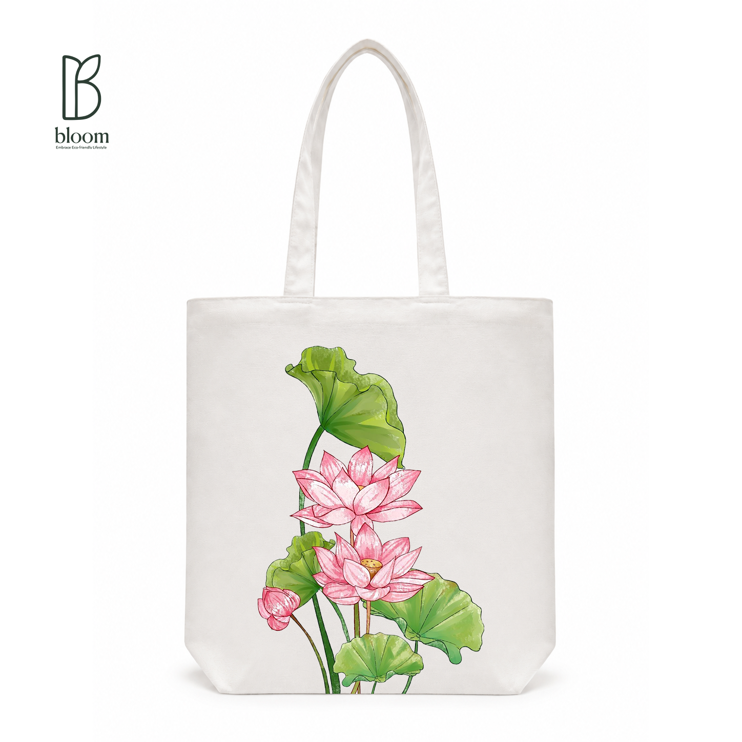 Watercolor Lotus canvas tote bag - Regular White | Bloom Bags BD