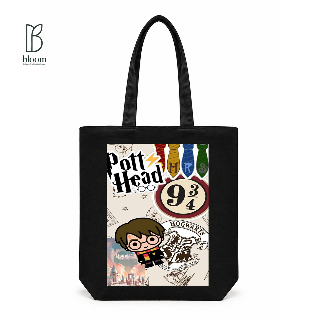 Wizarding Academy Collage canvas tote bag - Regular Black | Bloom Bags BD