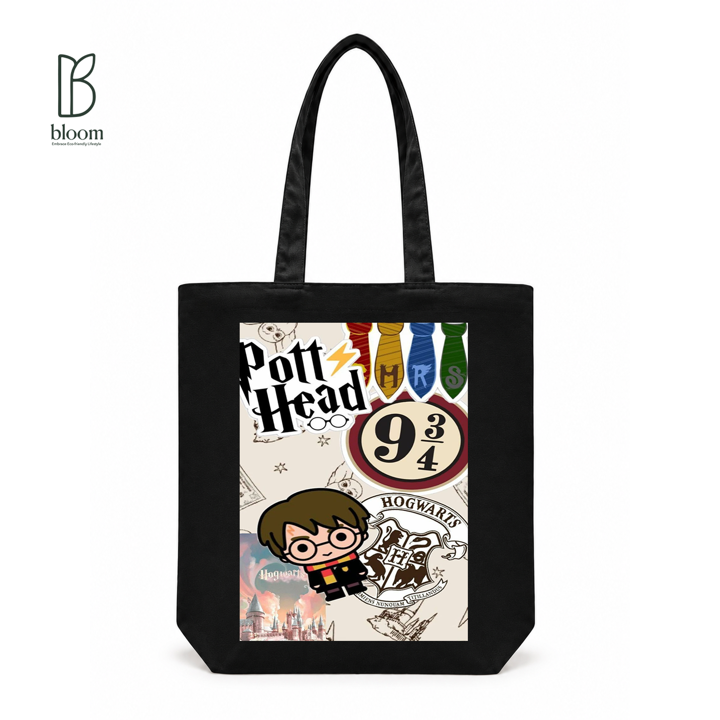 Wizarding Academy Collage canvas tote bag - Regular Black | Bloom Bags BD