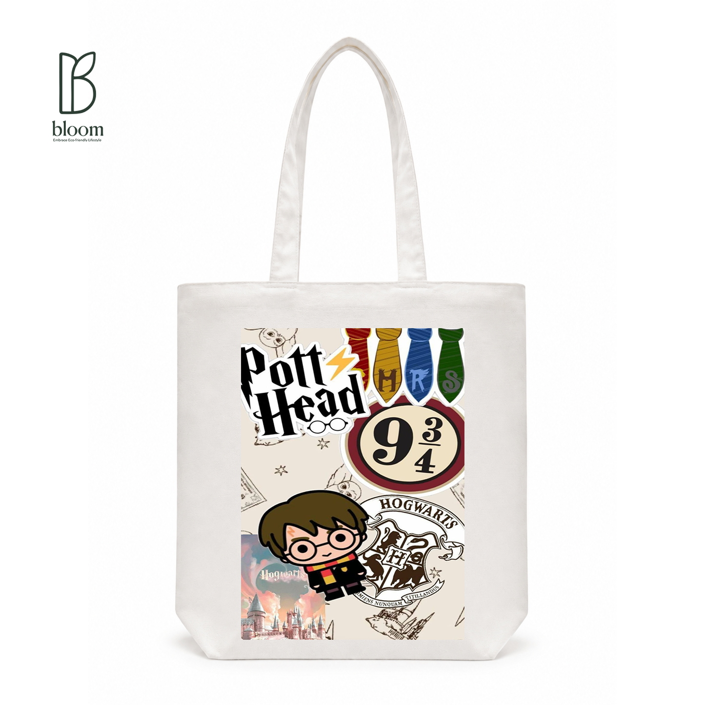 Wizarding Academy Collage canvas tote bag - Regular White | Bloom Bags BD