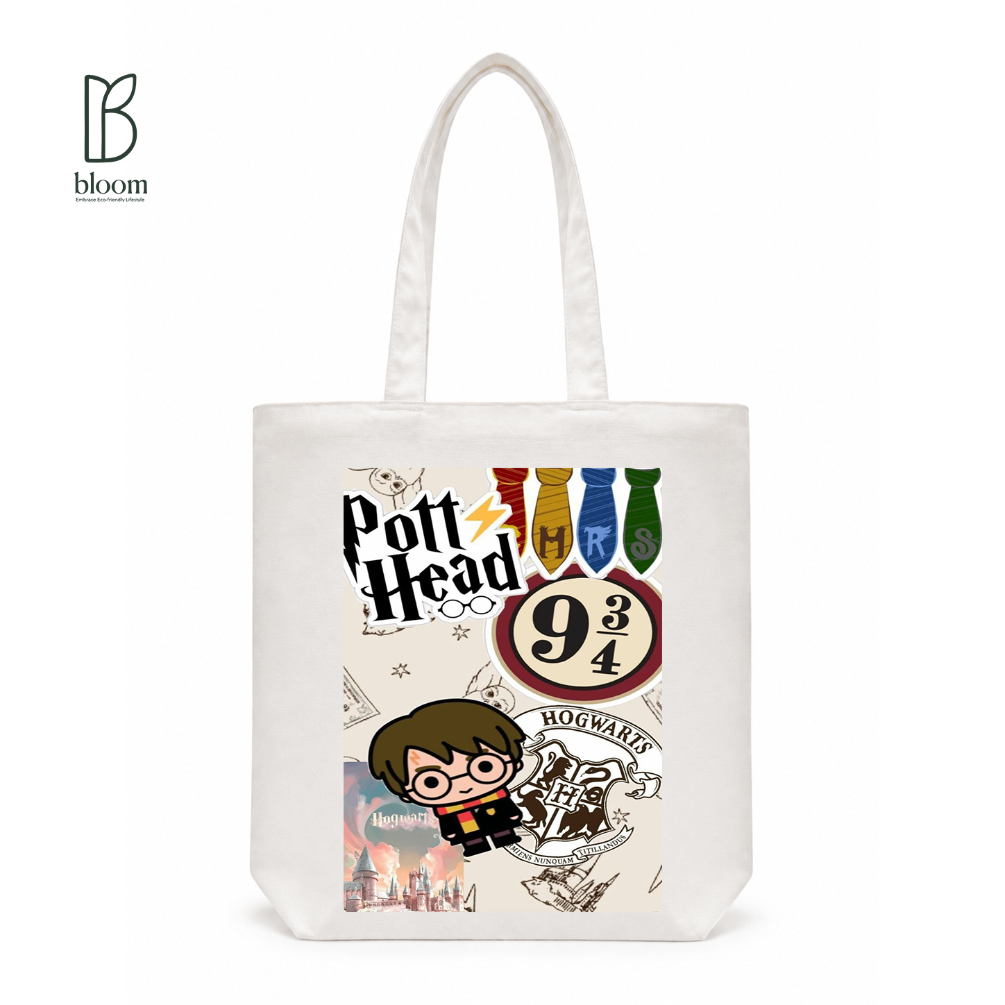 Wizarding Academy Collage canvas tote bag - Regular White | Bloom Bags BD